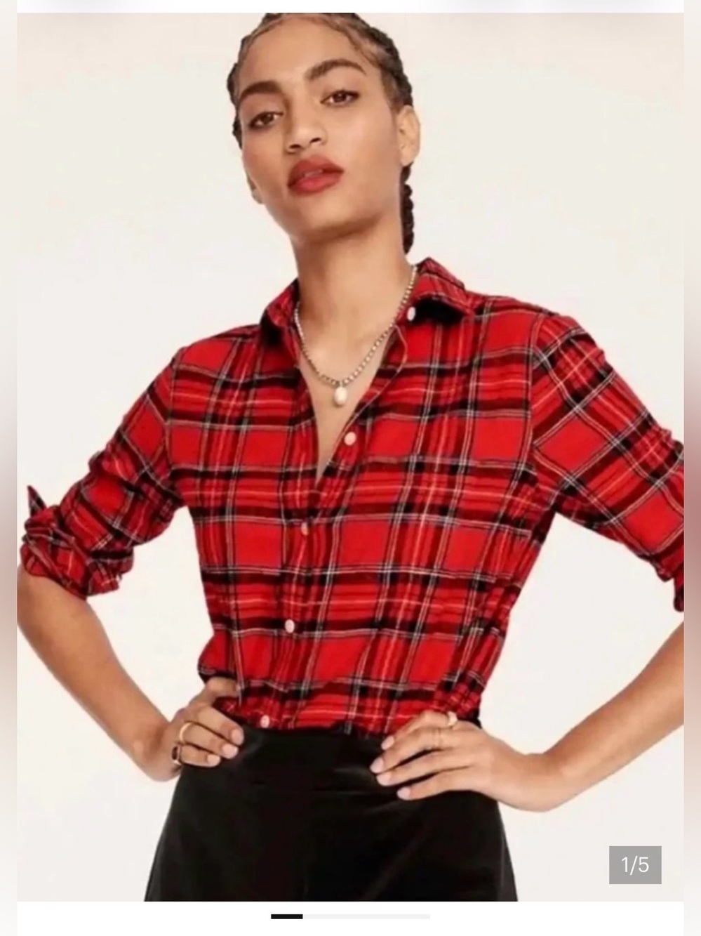 J. Crew Red Plaid Button-Down Shirt with Green Tartan cotton